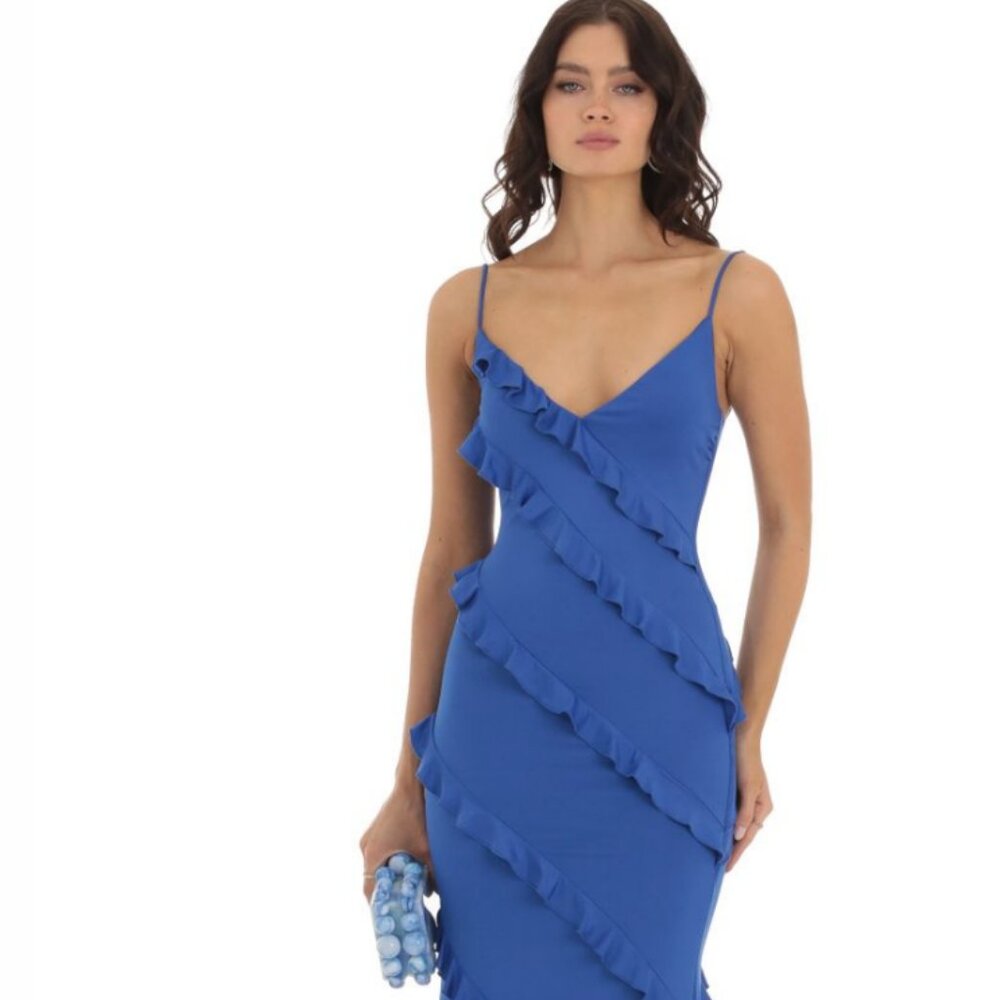 Lucy in The Sky Blue Ruffle Maxi Dress